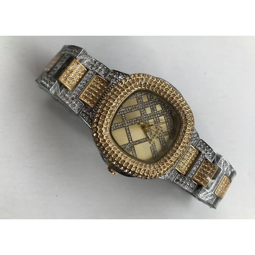 Women's Iced Mixed Wrist Watch - Silver & Gold