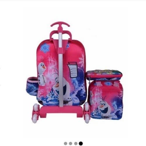 Frozen Kids Trolley Bag Lunch Box & Pencil Case With Water Bottle - Pink