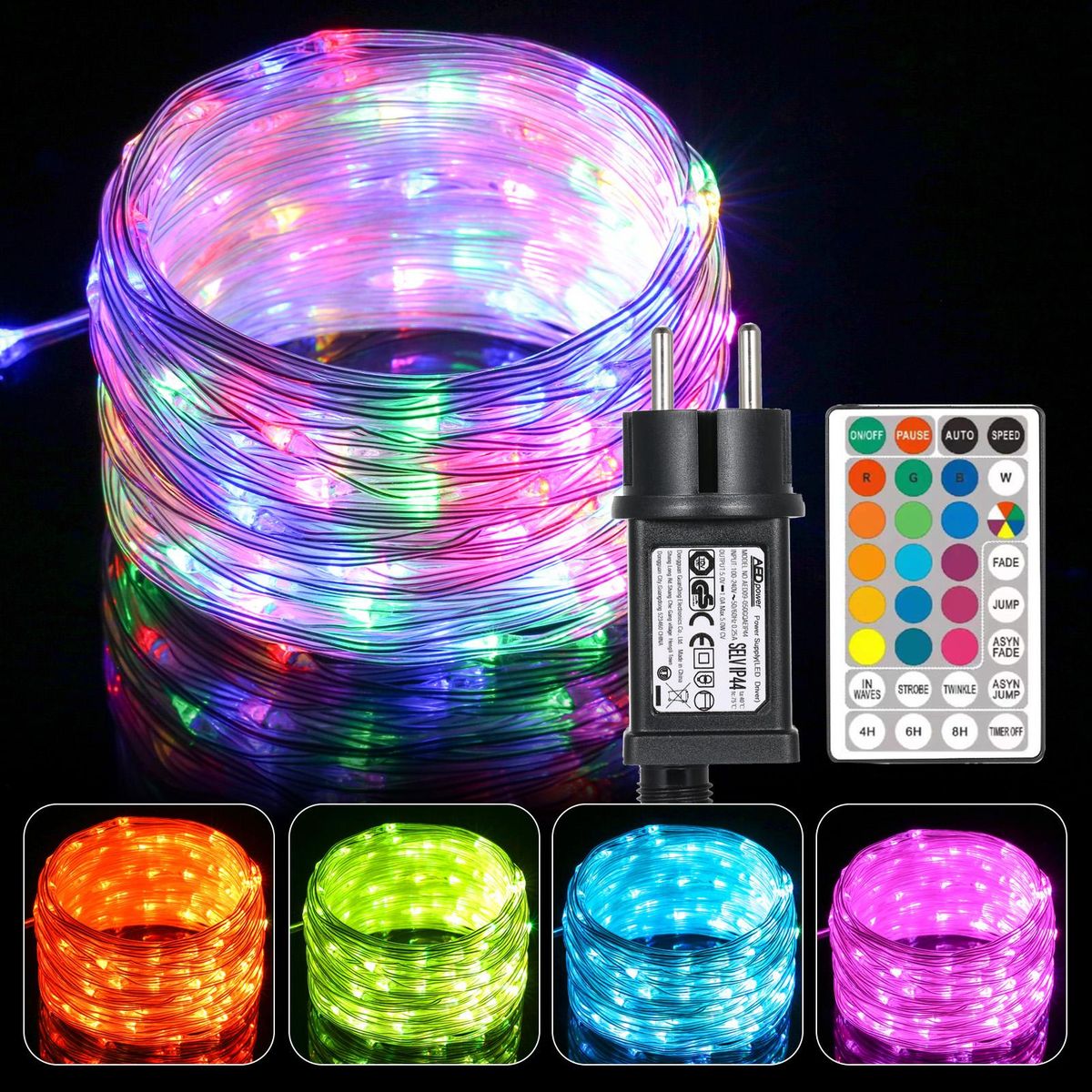 Tomshine 23m 200 LEDs Fairy String Lights with Remote Control 13 Monochrome 8 Lighting Modes Plug-in Twinkle Light 6/12H Timer Function IP65 Water Resistance for Bedroom Patio Garden Party Wedding Christmas