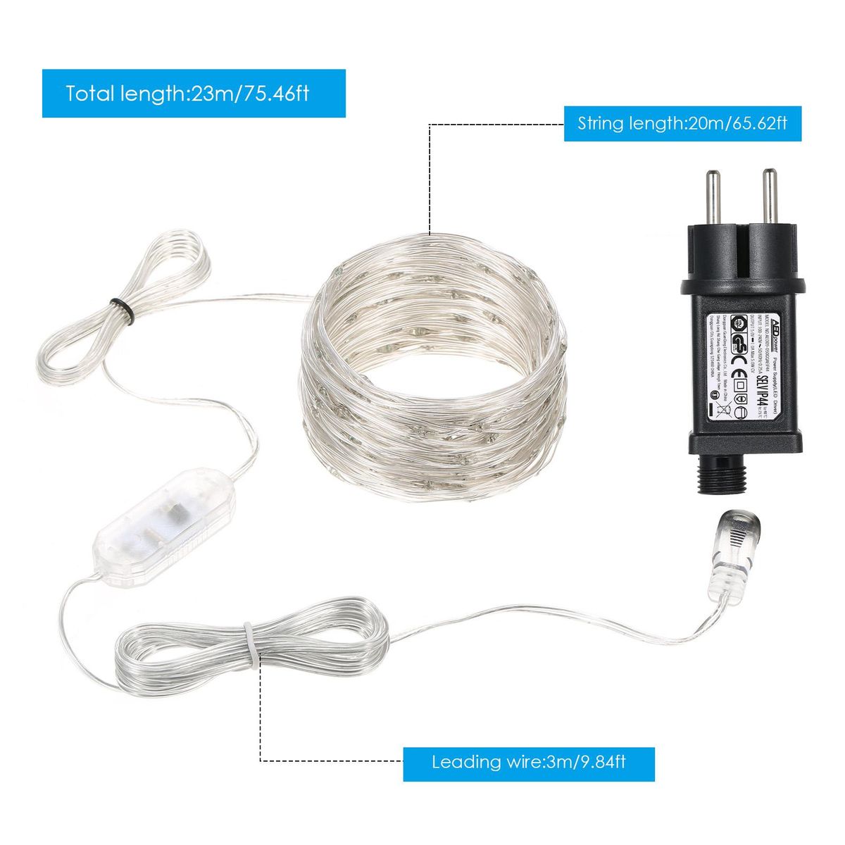 Tomshine 23m 200 LEDs Fairy String Lights with Remote Control 13 Monochrome 8 Lighting Modes Plug-in Twinkle Light 6/12H Timer Function IP65 Water Resistance for Bedroom Patio Garden Party Wedding Christmas
