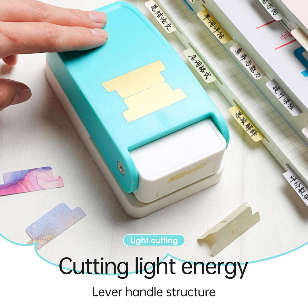 KW-trio BQJ-04 Tab Punch Loose-leaf Separator DIY Index Sticker Label Puncher Divider Paper Punch Machine Scrapbooking Embossing Tools for Crafts Bookmark Notepad Art Cards