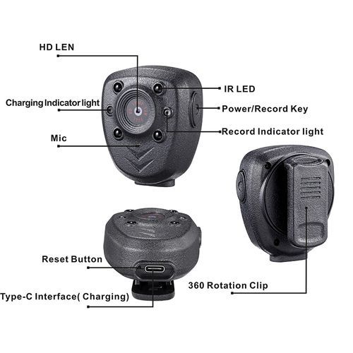 32GB Full HD 1080P 12M Body Video Recorder PockDVR Integrated Camera 360 Rotating Clip Mini Camera (32GB)( )