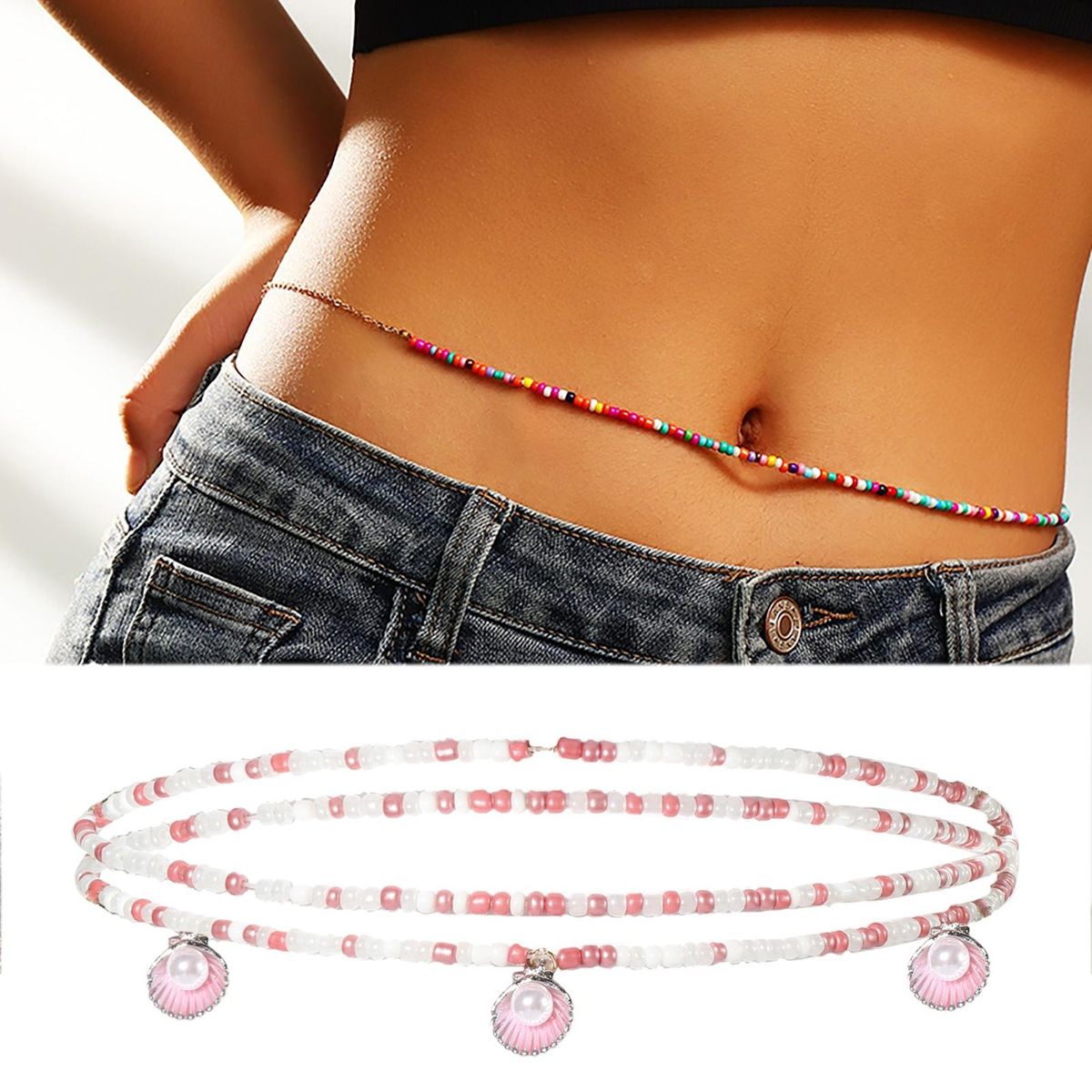 Waist Chain Heart Shell Star Pendant Stretch Waist Chain C