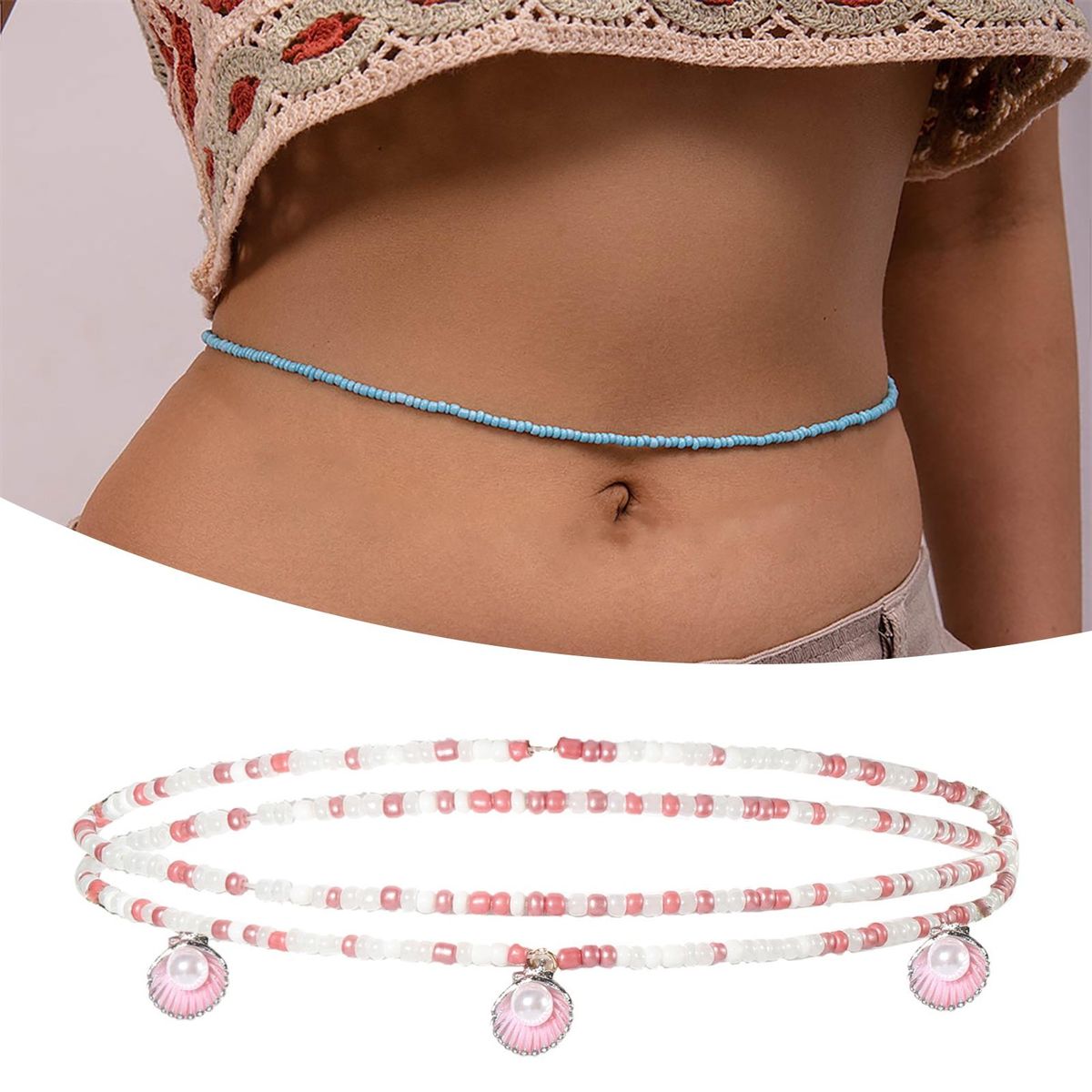 Waist Chain Heart Shell Star Pendant Stretch Waist Chain C