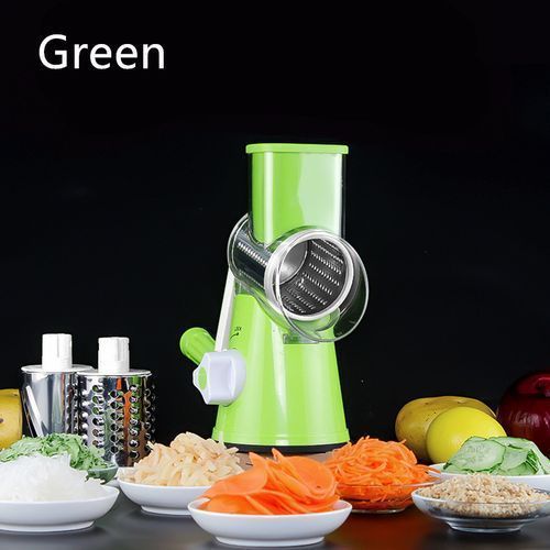 Manual  Round Mandoline Vegetable Slicer Cutter Tabletop Drum Onion Potato Carrot Grater With 3 Chopper Blades Kitchen Gadgets(GREEN)