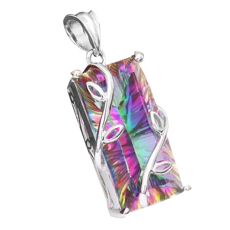 Mystic Rainbow Faux Topaz Vine Leaf Pendant-Multicolor