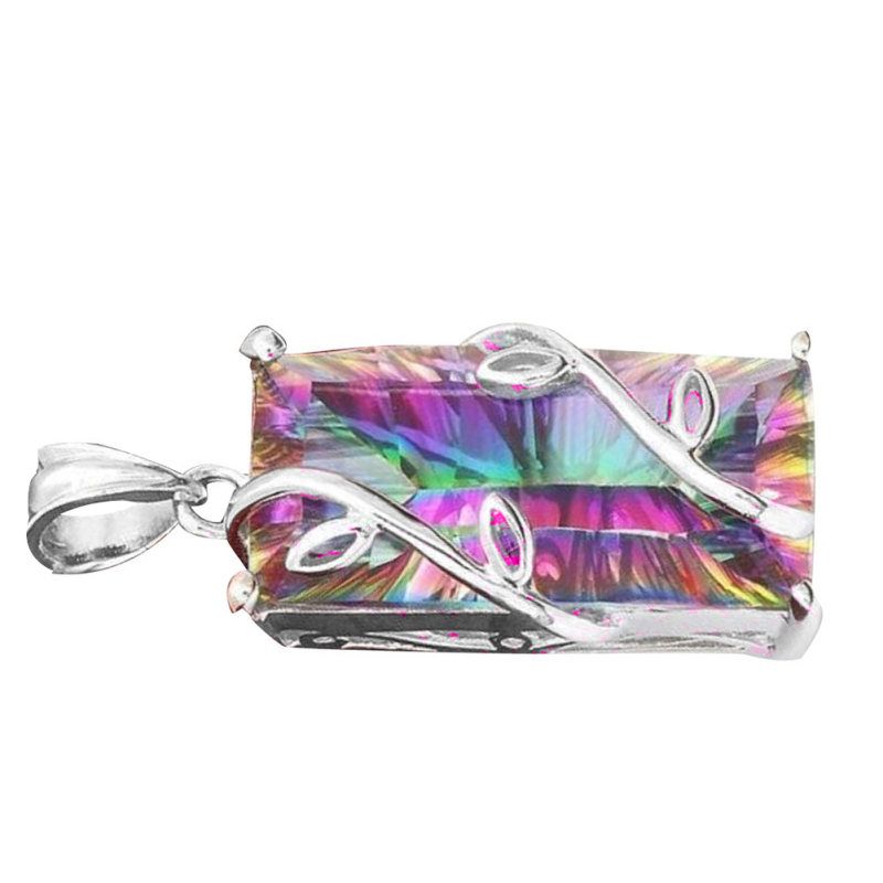 Mystic Rainbow Faux Topaz Vine Leaf Pendant-Multicolor