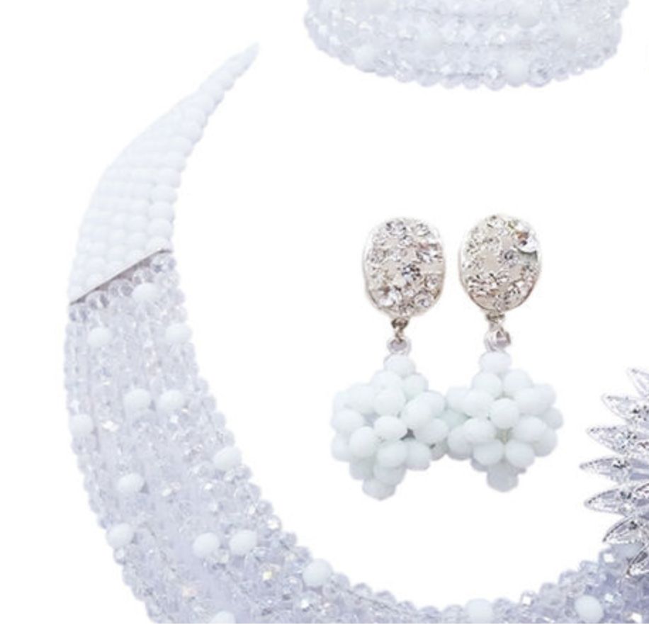 White And Transparent Beaded Nigerian Wedding African Beads Jewelry Set Women