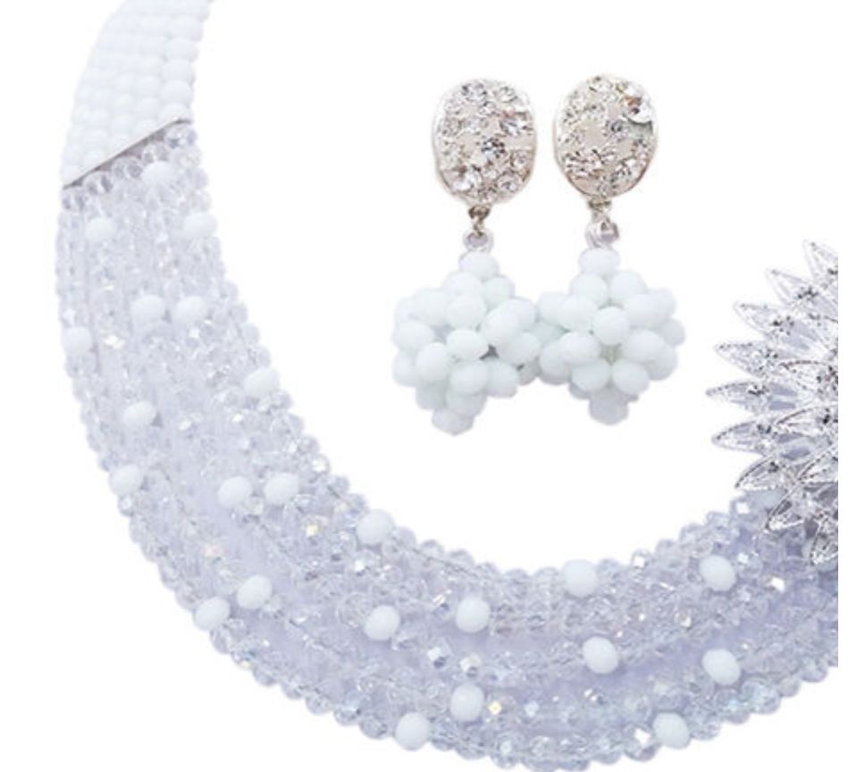 White And Transparent Beaded Nigerian Wedding African Beads Jewelry Set Women