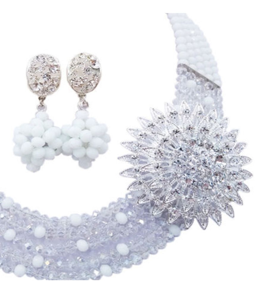 White And Transparent Beaded Nigerian Wedding African Beads Jewelry Set Women