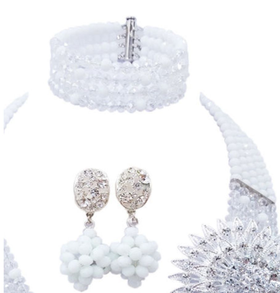White And Transparent Beaded Nigerian Wedding African Beads Jewelry Set Women