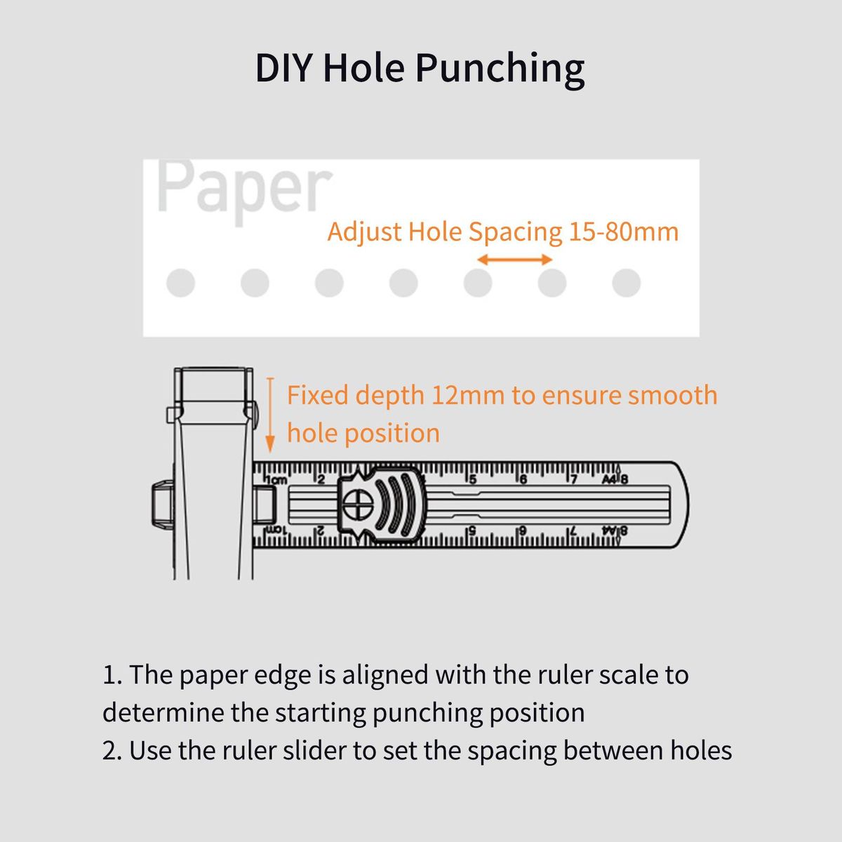 KW-trio 1/4'' Hole Punch Single Hole Puncher with Standard Ruler Handheld Metal 20 Sheet Capacity 6mm Aperture Paper Punch Adjust Hole Spacing A4 Notebook Scrapbook Diary Planner for Home Office School Supplies