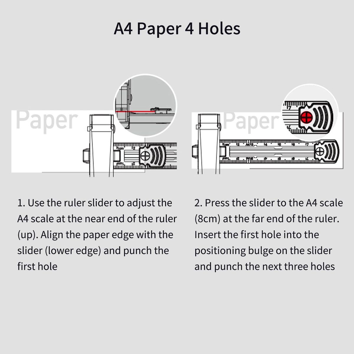 KW-trio 1/4'' Hole Punch Single Hole Puncher with Standard Ruler Handheld Metal 20 Sheet Capacity 6mm Aperture Paper Punch Adjust Hole Spacing A4 Notebook Scrapbook Diary Planner for Home Office School Supplies