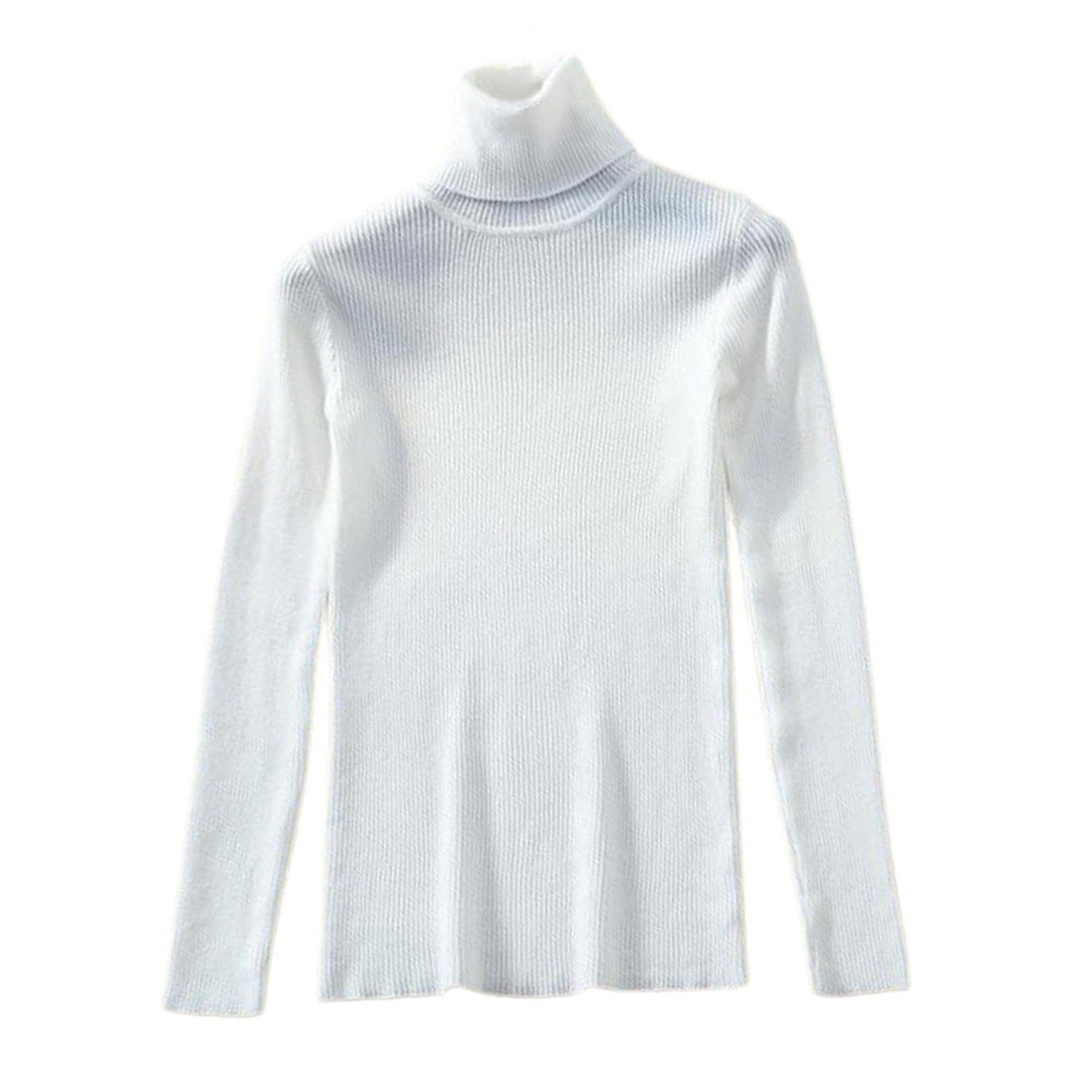 Womens Winter Turtle Neck Tops Knitted Ladies Casual Sweater White