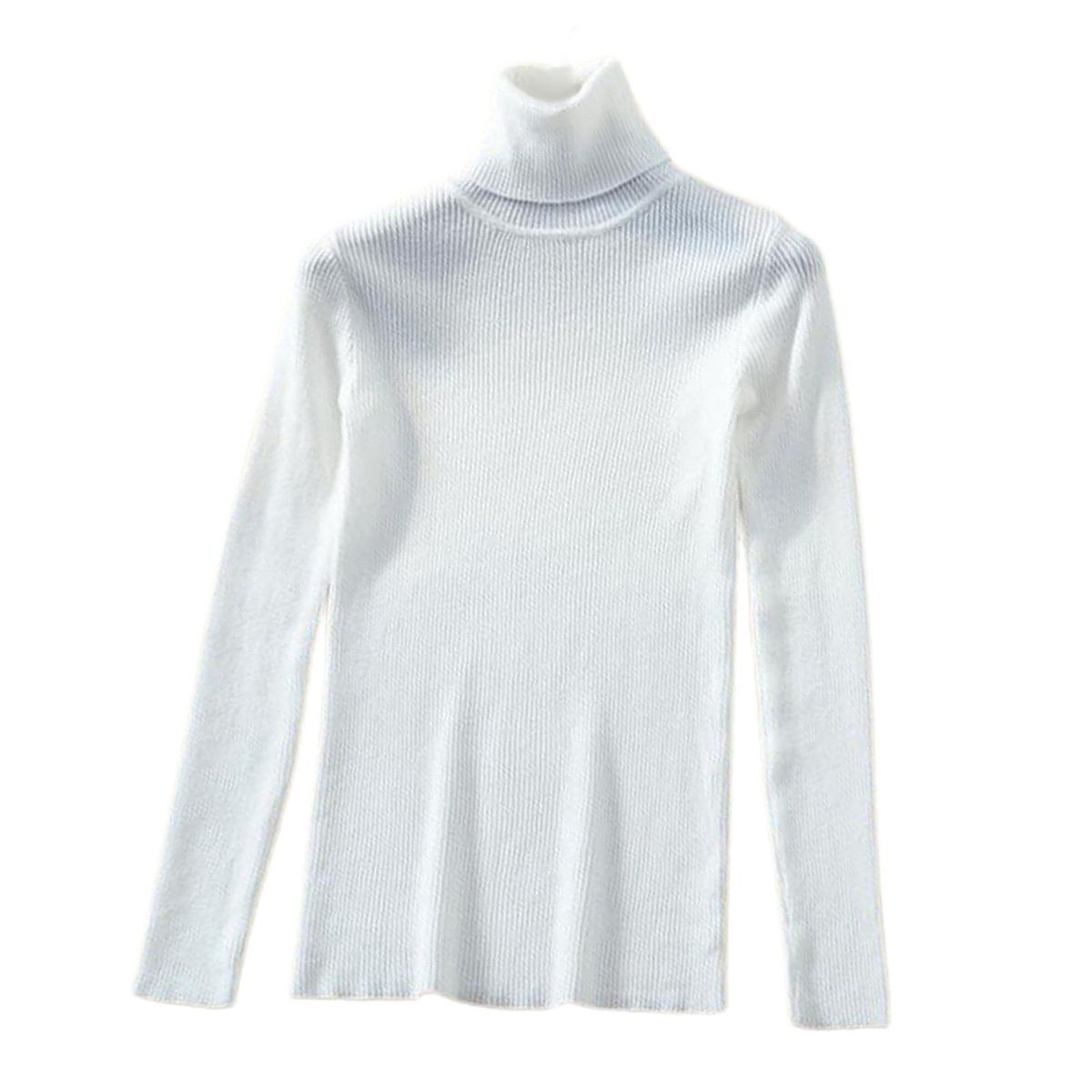 Womens Winter Turtle Neck Tops Knitted Ladies Casual Sweater White