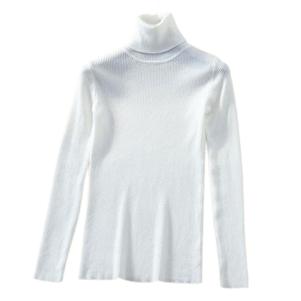 Womens Winter Turtle Neck Tops Knitted Ladies Casual Sweater White