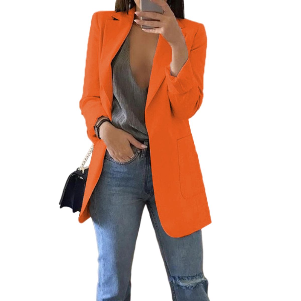 Women Jacket Suit Grace Lapel Work Jacket Casual Suits For Orange XL