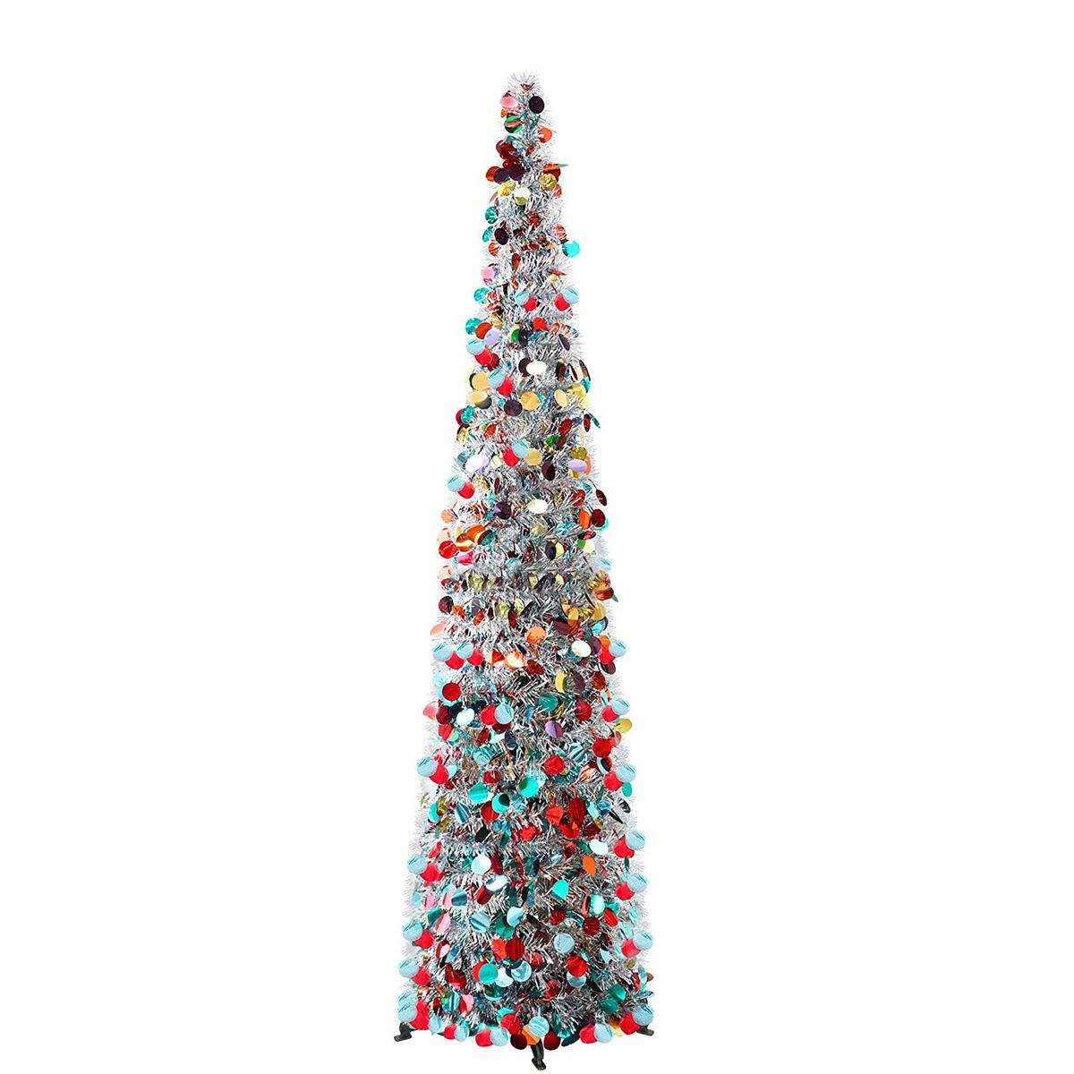 Christmas Decorating Product Collapsible Folding Christmas Ornamental Tree 1.5 Meters with Stand Sequin Pencil Tree for Apartment Home Store Holiday