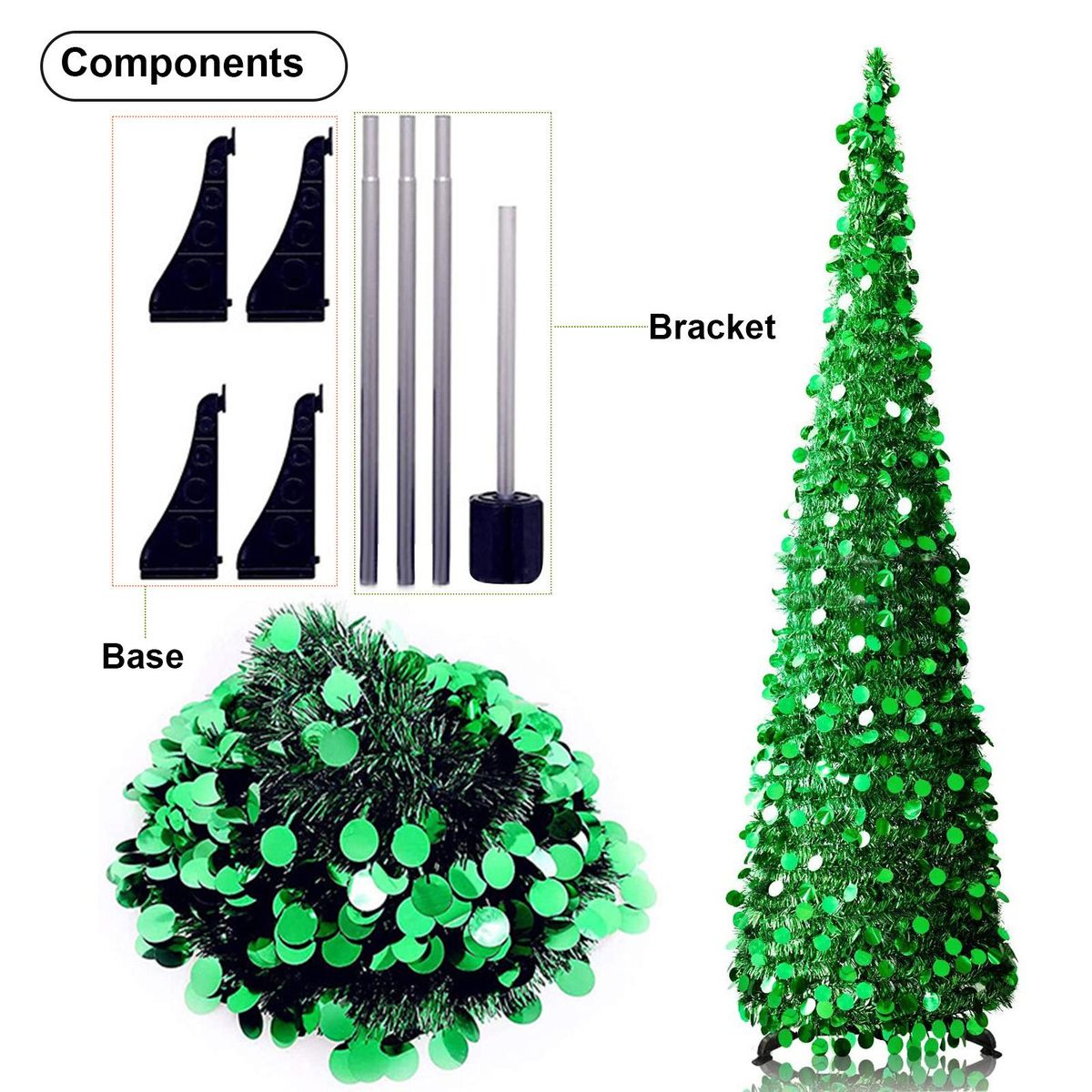 Christmas Decorating Product Collapsible Folding Christmas Ornamental Tree 1.5 Meters with Stand Sequin Pencil Tree for Apartment Home Store Holiday