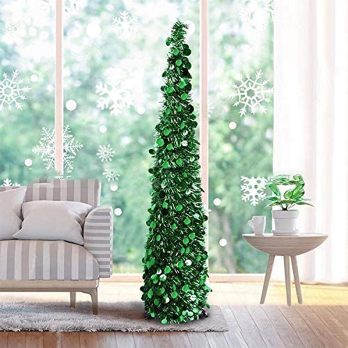 Christmas Decorating Product Collapsible Folding Christmas Ornamental Tree 1.5 Meters with Stand Sequin Pencil Tree for Apartment Home Store Holiday