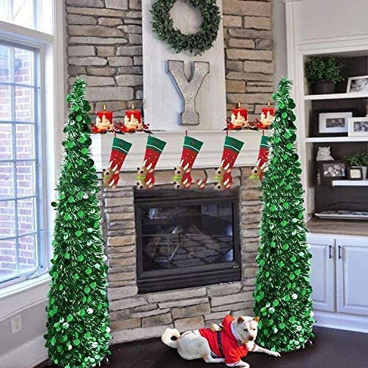 Christmas Decorating Product Collapsible Folding Christmas Ornamental Tree 1.5 Meters with Stand Sequin Pencil Tree for Apartment Home Store Holiday