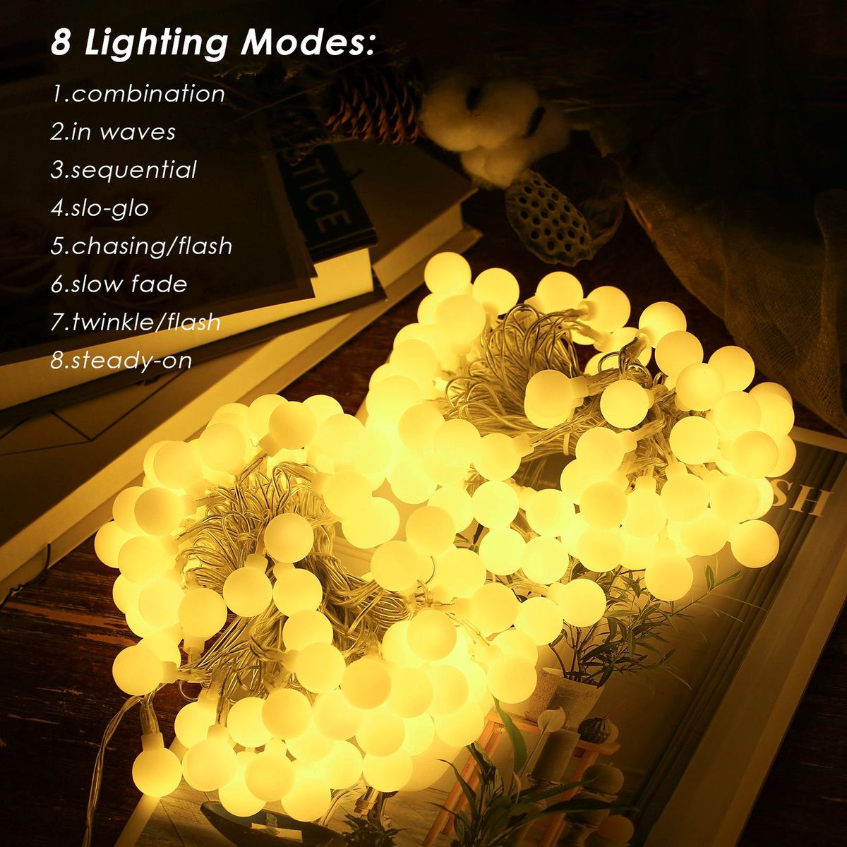 Neoglint Plug-in Globe String Lights 18m/59.06ft 150 LEDs Ball Fairy Light with Controller Warm Lighting 8 Modes Timer Function Decorative for Indoor Outdoor Wedding Party Christmas Tree Garden
