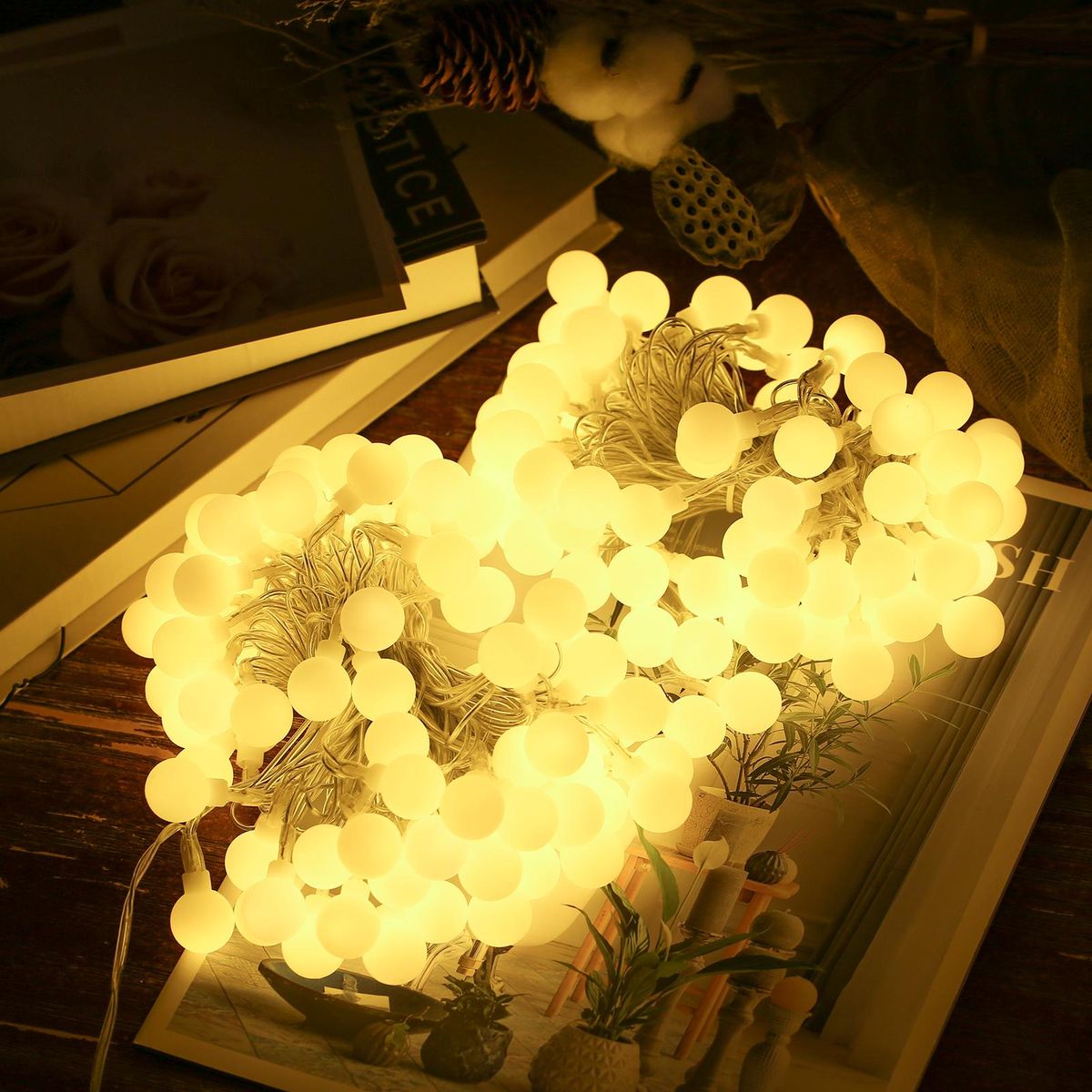 Neoglint Plug-in Globe String Lights 18m/59.06ft 150 LEDs Ball Fairy Light with Controller Warm Lighting 8 Modes Timer Function Decorative for Indoor Outdoor Wedding Party Christmas Tree Garden