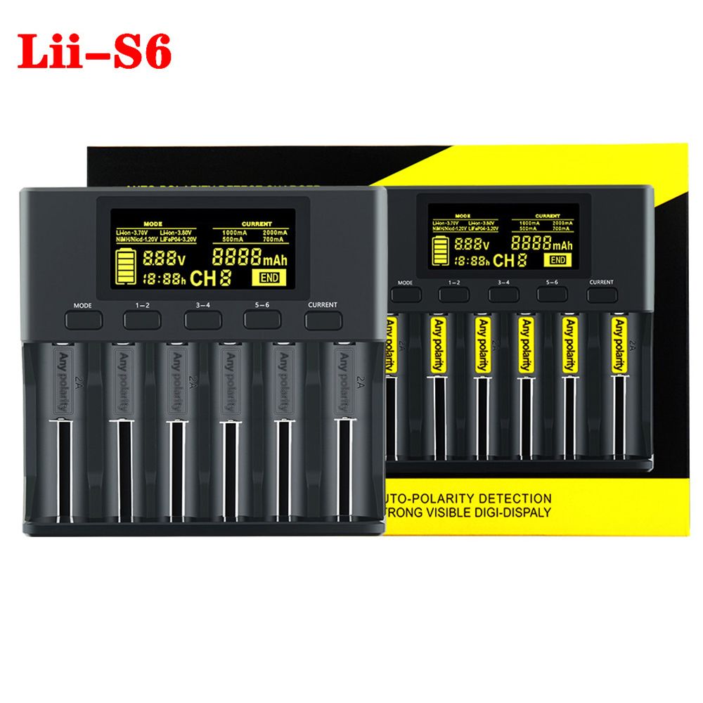 Lii-S6 Battery Charger 18650 Charger 6-Slot Auto-Polarity