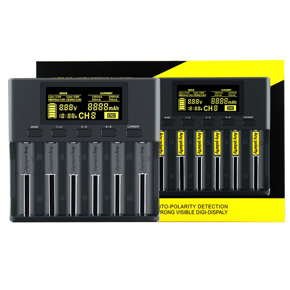 Lii-S6 Battery Charger 18650 Charger 6-Slot Auto-Polarity