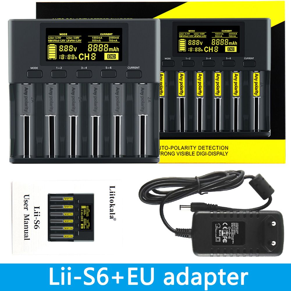 Lii-S6 Battery Charger 18650 Charger 6-Slot Auto-Polarity