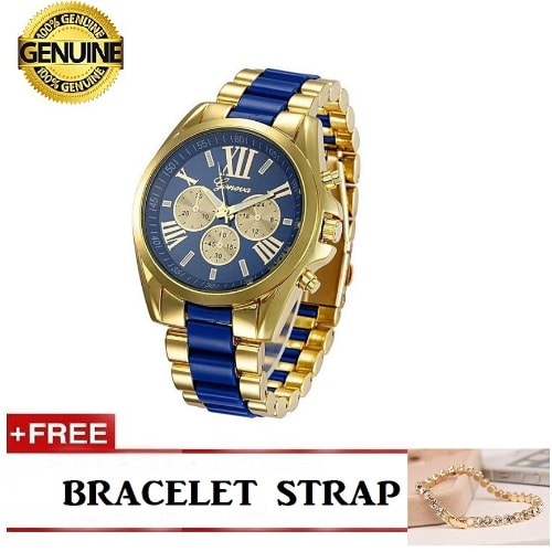 Ladies' Stainless Steel Bracelet Watch - Blue & Gold + Free Bracelet