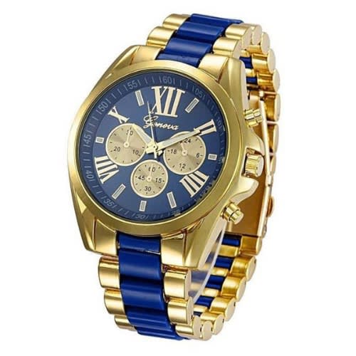 Ladies' Stainless Steel Bracelet Watch - Blue & Gold + Free Bracelet