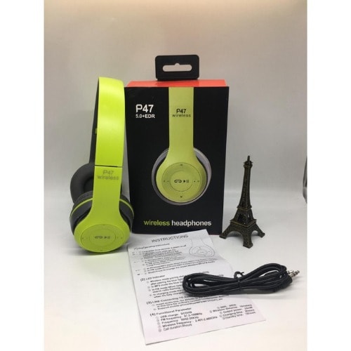 Wireless Headphones, P47 Bluetooth Over Ear Foldable Headset With Microphone Stereo - Green