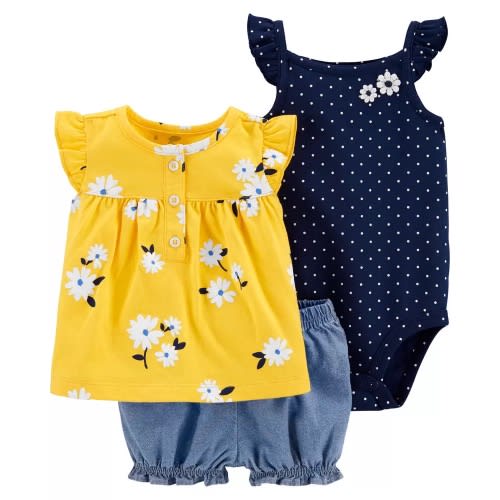 3-piece Yellow Floral Little Short Set- 3 Months