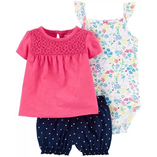 3 - Piece Pink Floral Short Set - 12m