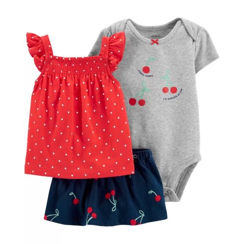 3-piece Cherry Little Skort Set - 6m