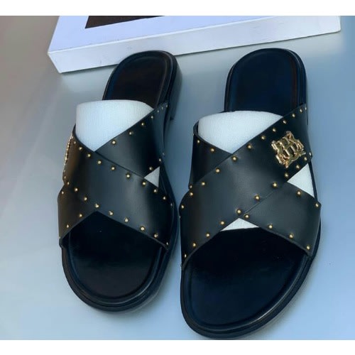 Realwon Leather Male Pin Slippers - Black
