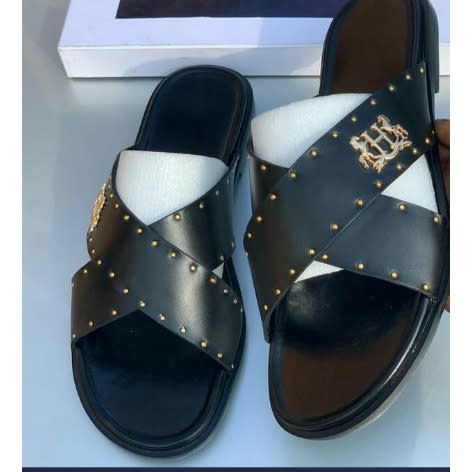 Realwon Leather Male Pin Slippers - Black