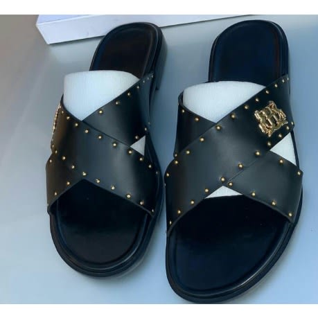 Realwon Leather Male Pin Slippers - Black