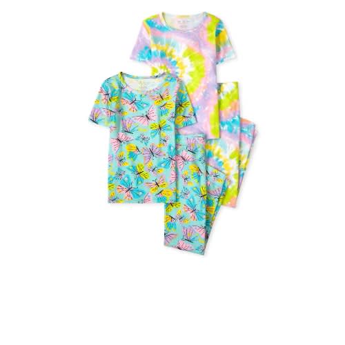 Girls Butterfly Tie Dye Snug Fit Cotton Pyjamas Sleepwear- 2 In 1