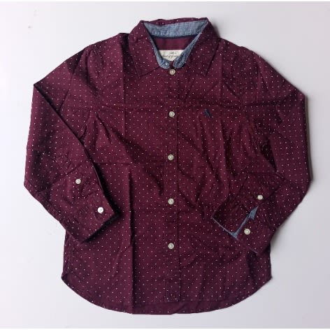 Boys Polka Long Sleeve Shirt - Burgundy