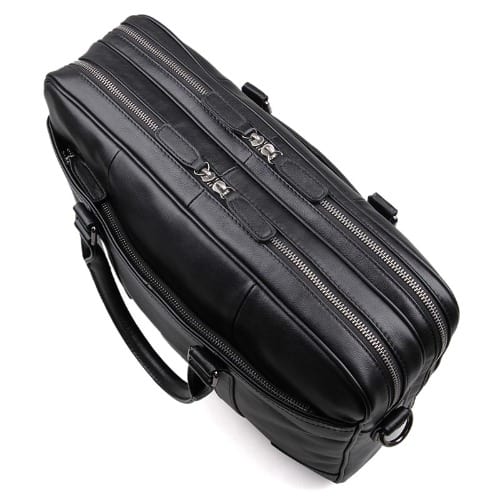 16" Unisex Leather Laptop Briefcase/ Messenger Bag - Black