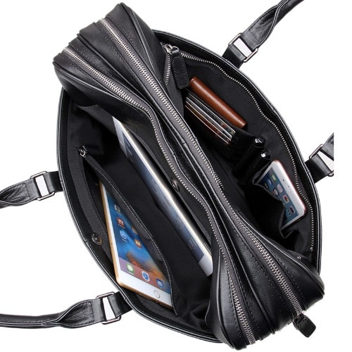 16" Unisex Leather Laptop Briefcase/ Messenger Bag - Black