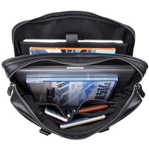 16" Unisex Leather Laptop Briefcase/ Messenger Bag - Black