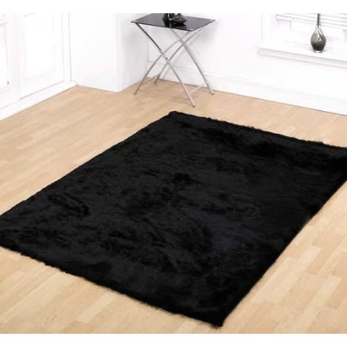 Fluffy Silky Shaggy Center Rug - Black - 7x10ft