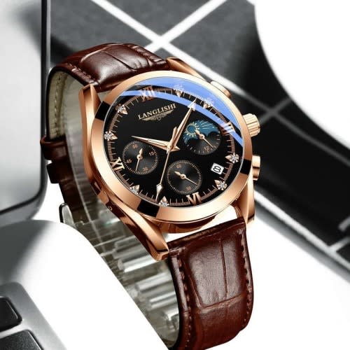 Langlishi Leather Strap Wristwatch - Brown