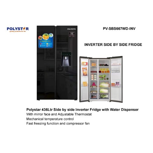 436ltrs Side By Side Inverter Refrigerator With Water Dispenser Pv-sbs667wd-inv