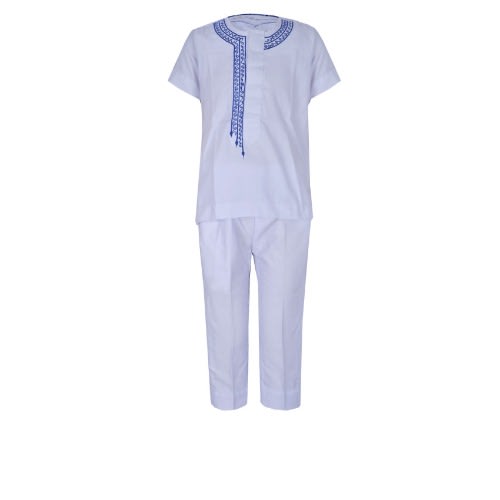Senator Traditional Wear With Royal Blue Embroidery - White