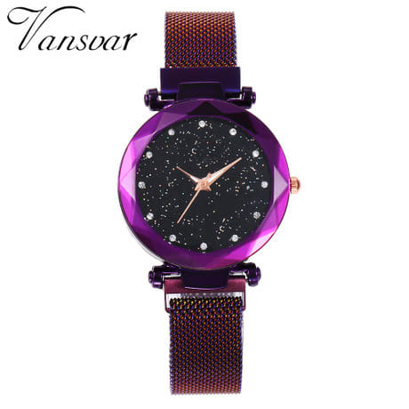 Women's Mesh Magnet Buckle Quart Wristwatch Purple