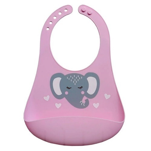 Silicone Feeding Baby Bib - Pink Elephant